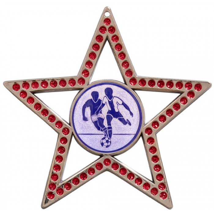 75MM STAR MEDAL - MALE FOOTBALL - RED- SILVER